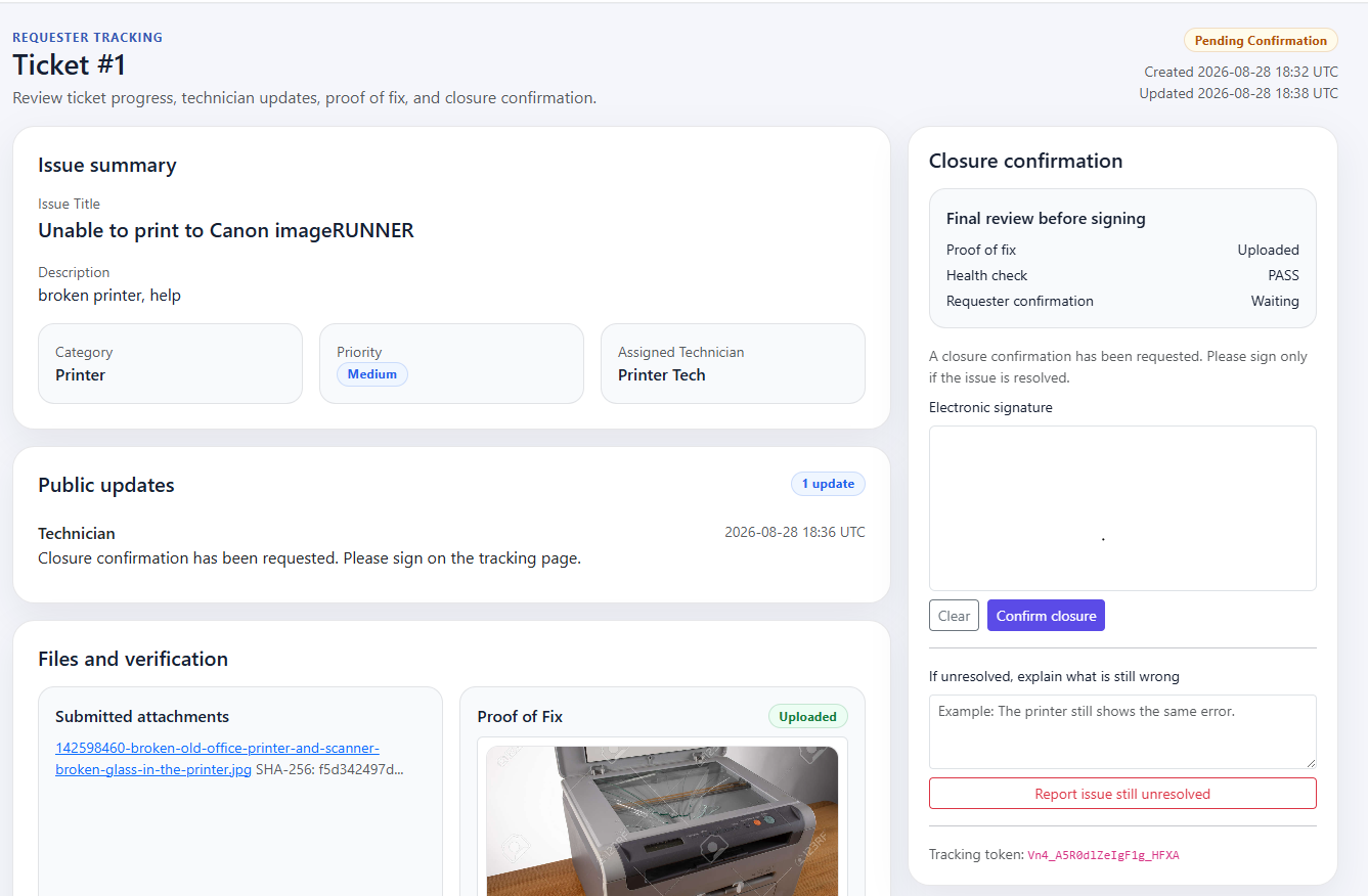 Requester electronic signature interface