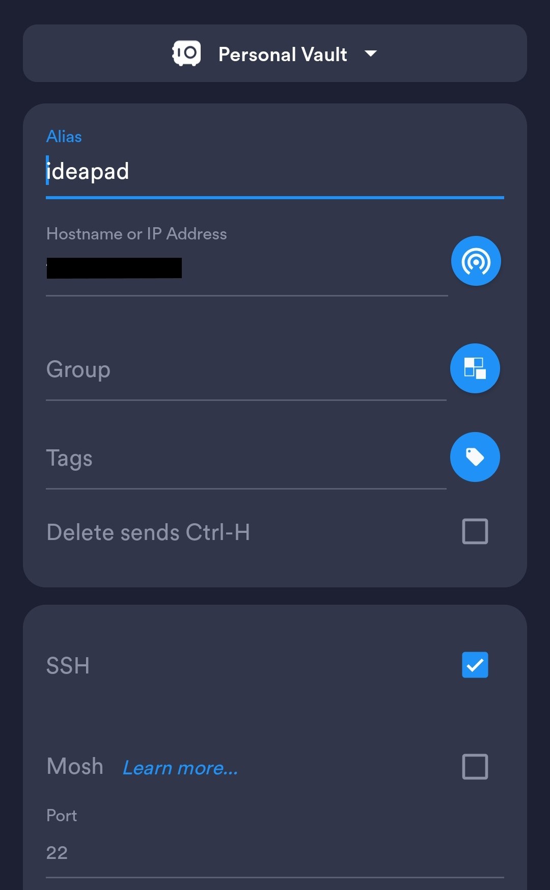 Termius connected session