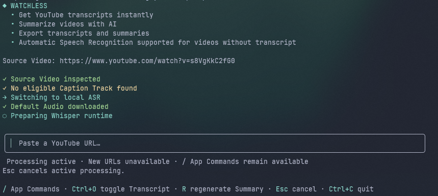 Watchless switching to ASR for videos without captions